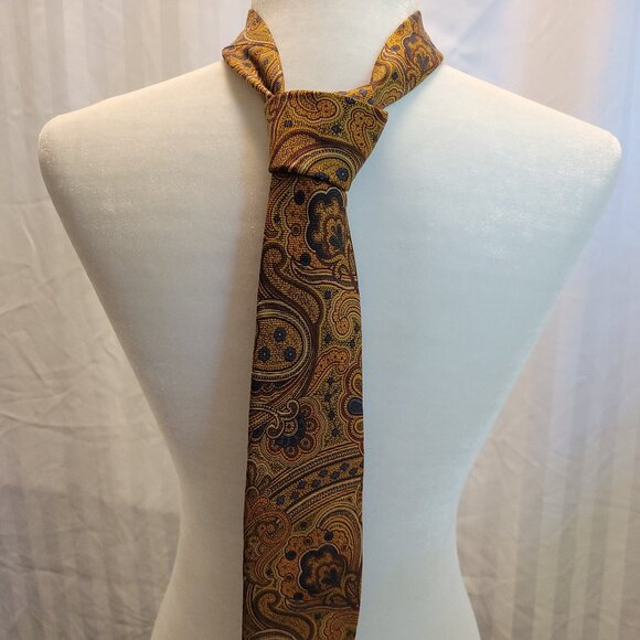 Brooks Brothers Gold Paisley Silk Neck Tie - Picture 1 of 6